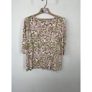 J Jill Womens Sweater Small Petite Floral Linen Babydoll Ditsy Spring Travel